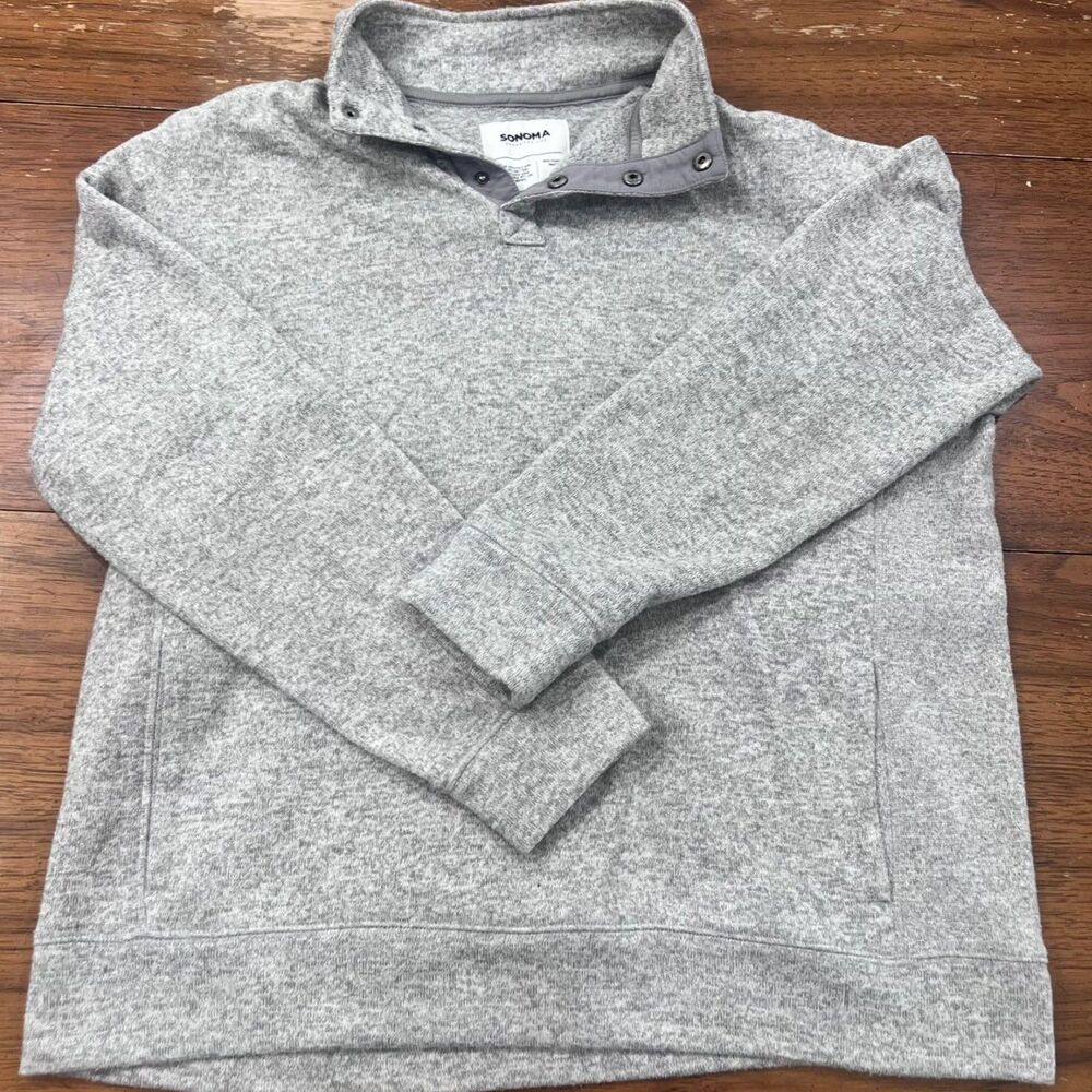 Sonoma Men's Sweater Fleece Pullover XL Gray Button Mock Neck